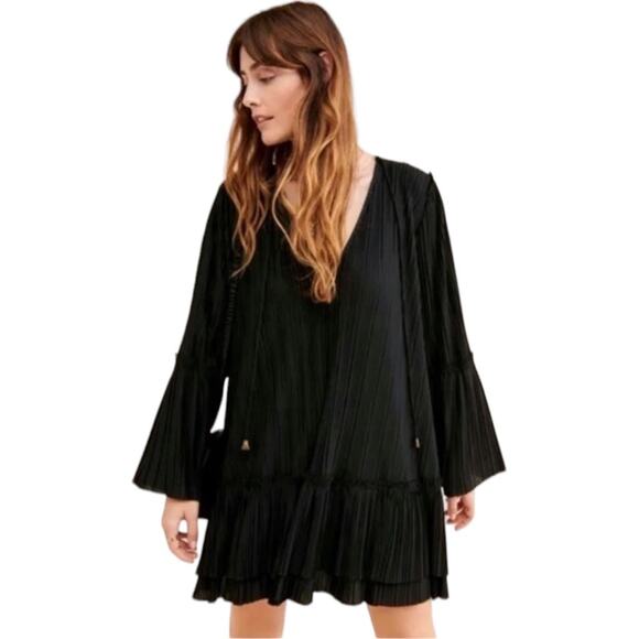 NWT Free People Can't Help It Plisse mini dress black pleated size Small - Picture 10 of 10